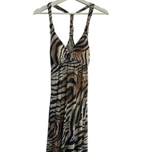 FCNY Vintage Y2K Zebra Print Halter Maxi Dress Size Small